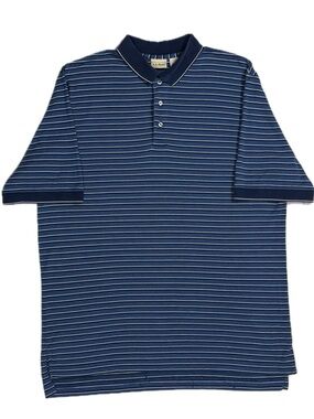 Vintage LL Bean 100% cotton navy striped polo shirt mens large tall